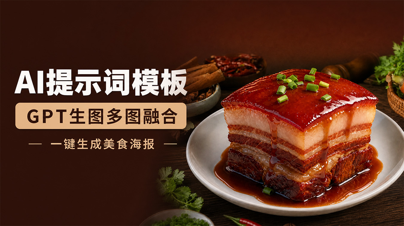 AI提示词模板，GPT生图多图融合，一键生成美食海报