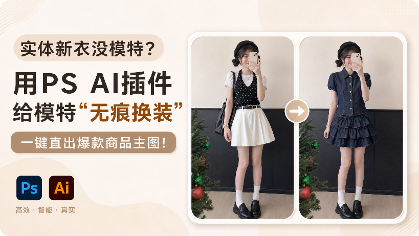 实体新衣没模特？用 PS AI 插件给模特“无痕换装”，一键直出爆款商品主图！