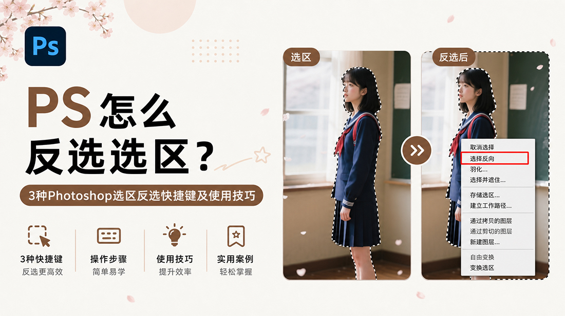 PS怎么反选选区？3种Photoshop选区反选快捷键及使用技巧