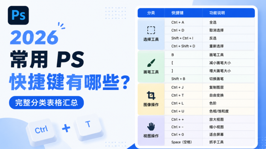 2026 常用 PS快捷键有哪些?完整分类表格汇总