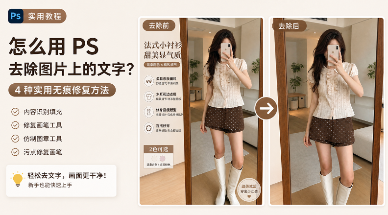 怎么用 PS 去除图片上的文字?4 种实用无痕修复方法
