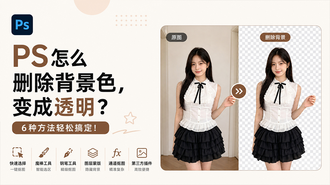 PS怎么删除背景色，变成透明？6种方法轻松搞定！