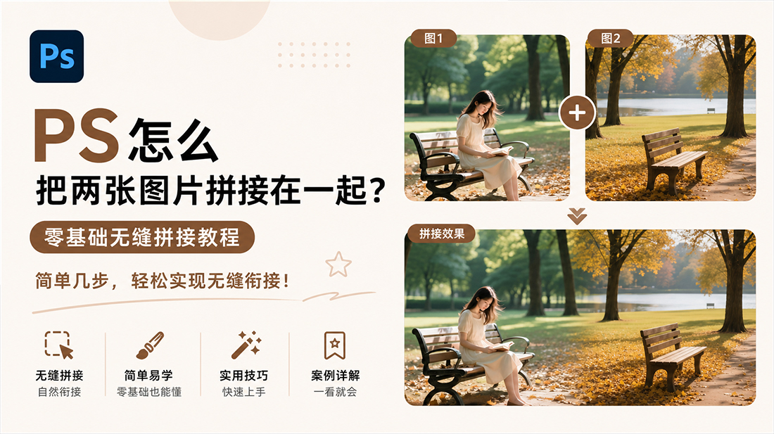 PS怎么把两张图片拼接在一起？零基础无缝拼接教程
