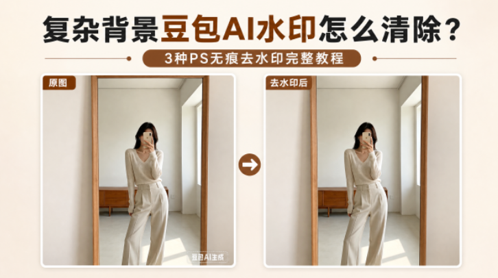 复杂背景豆包AI水印怎么清除?3种PS无痕去水印完整教程