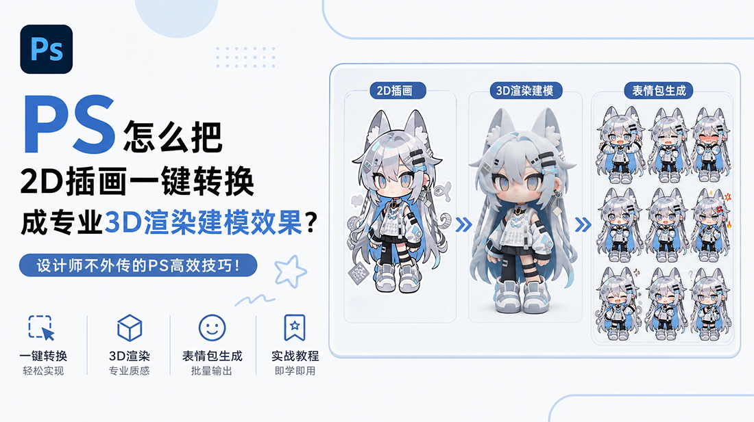 PS怎么把2D插画一键转换成专业3D渲染建模效果？