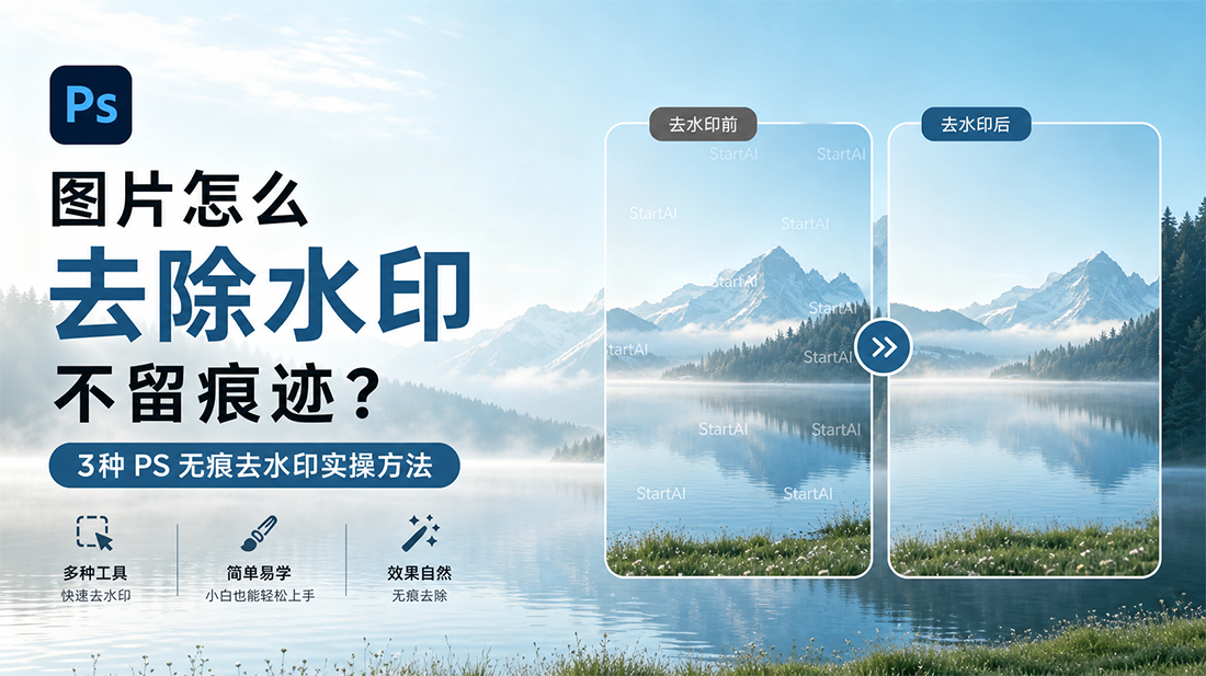图片怎么去除水印不留痕迹？3种 PS 无痕去水印实操方法