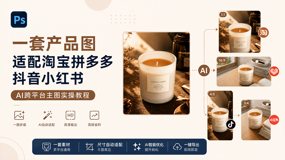 一套产品图适配淘宝拼多多抖音小红书，AI跨平台主图实操教程