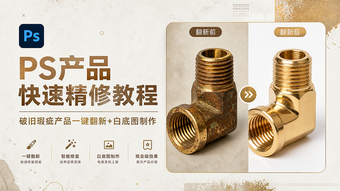 PS产品快速精修教程｜破旧瑕疵产品一键翻新+白底图制作