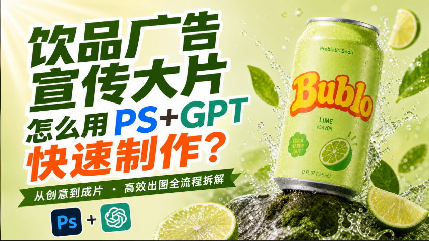 【亲测好用】饮品广告宣传大片怎么用PS+AI快速制作？