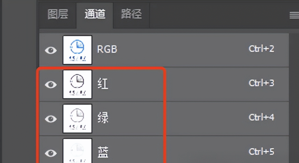Photoshop 通道面板,人像发丝红、绿、蓝三色通道明暗反差对比,通道抠图前期操作截图