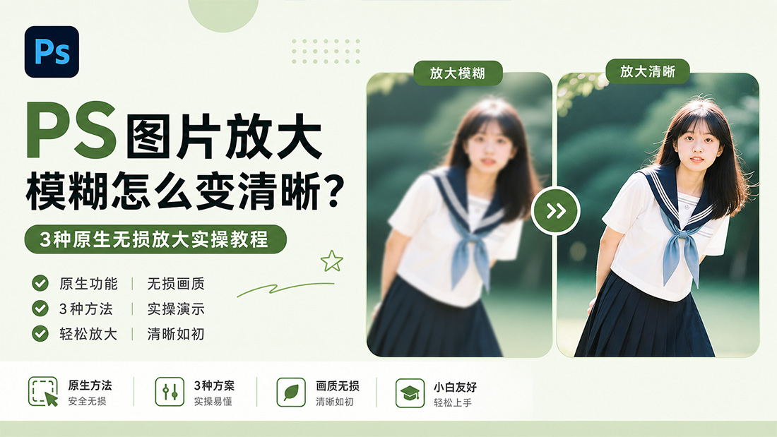 PS图片放大模糊怎么变清晰？3种原生无损放大实操教程