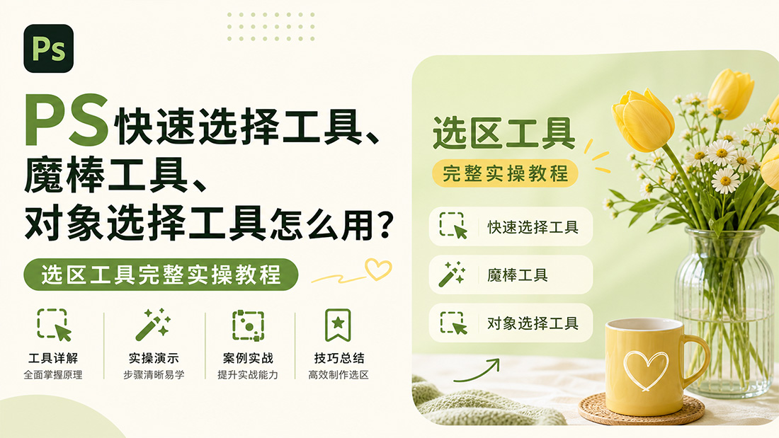 PS快速选择工具、魔棒工具、对象选择工具怎么用？选区工具完整实操教程