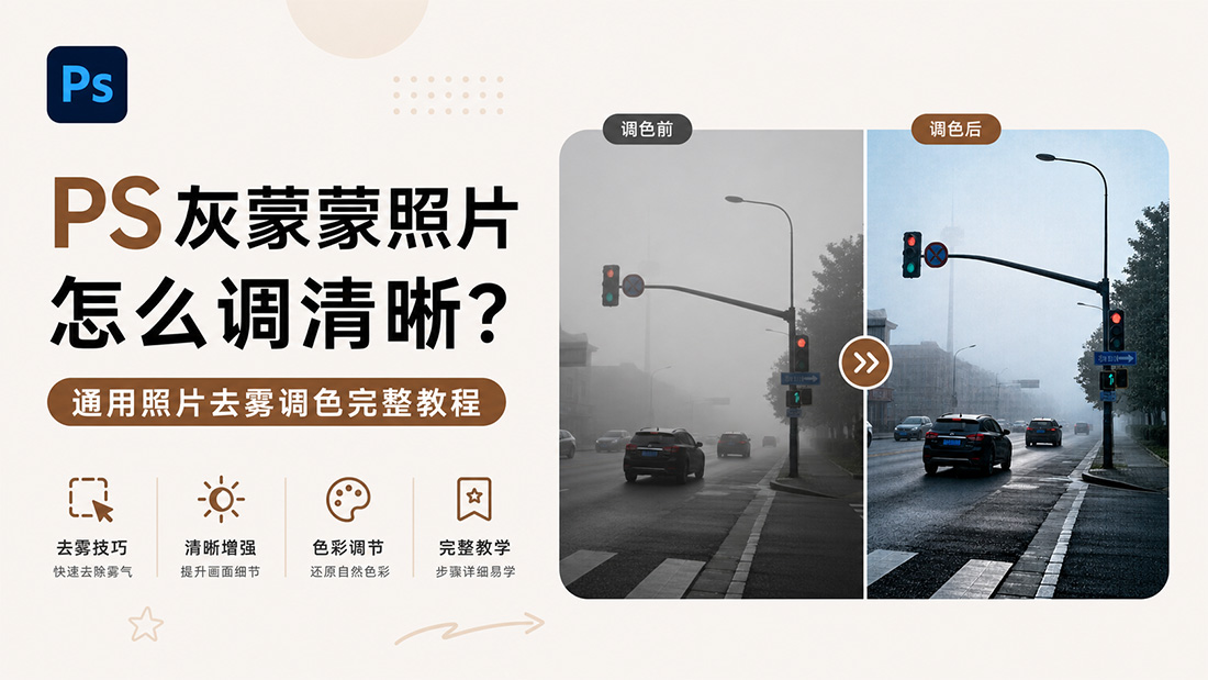 PS灰蒙蒙照片怎么调清晰？通用照片去雾调色完整教程