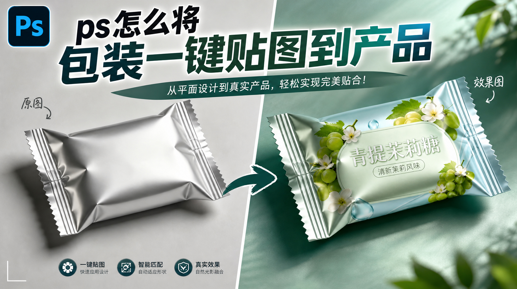 PS怎么贴图？4种方法一键把图案贴合到物体上。