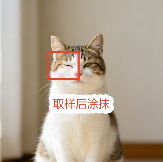 仿制图章工具取样后涂抹