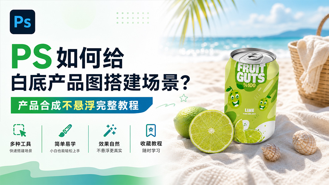 PS如何给白底产品图搭建场景？产品合成不悬浮完整教程
