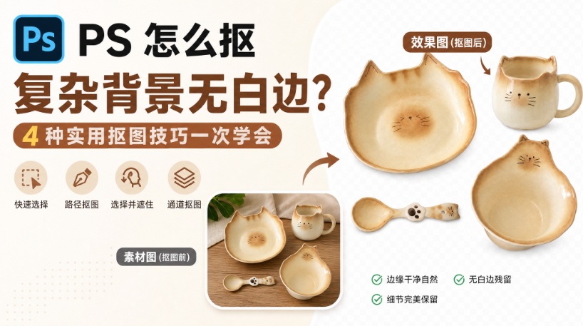 PS 怎么抠复杂背景无白边?4 种实用抠图技巧一次学会