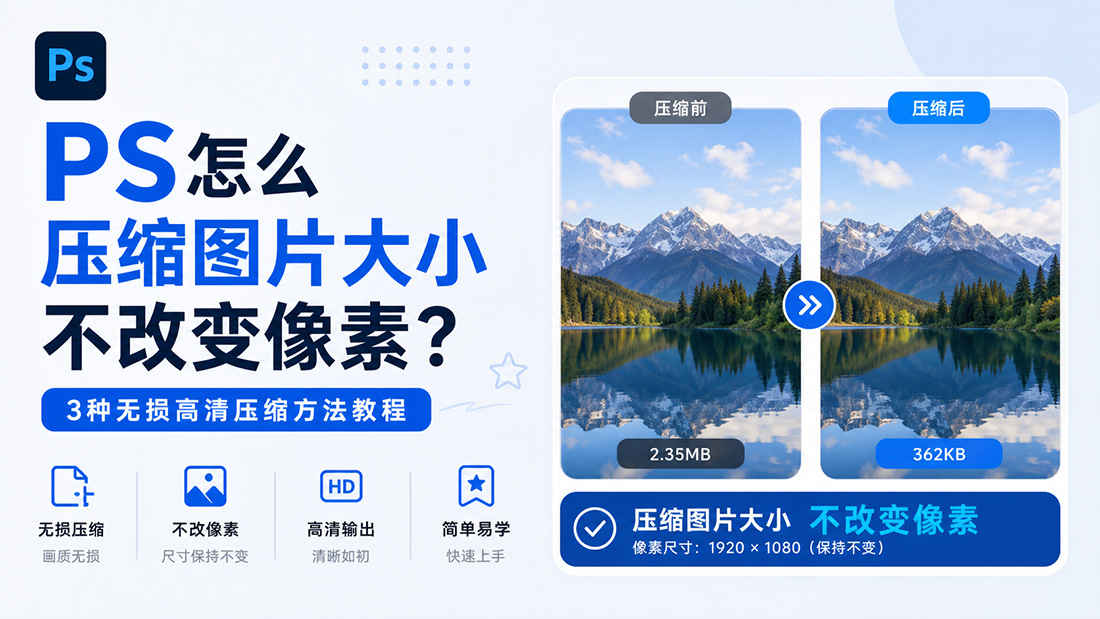 PS怎么压缩图片大小不改变像素？3种无损高清压缩方法教程