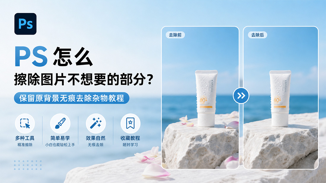 PS怎么擦除图片不想要的部分？保留原背景无痕去除杂物教程