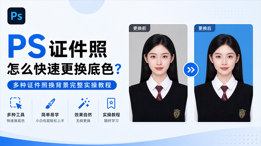 PS证件照怎么快速更换底色?多种证件照换背景完整实操教程