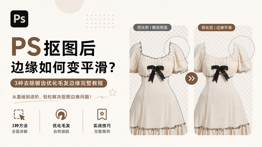 PS抠图后边缘如何变平滑?3种去除锯齿优化毛发边缘完整教程