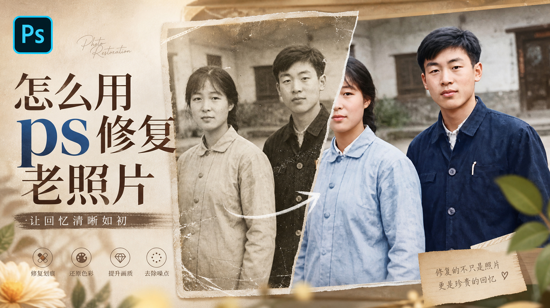 PS怎么修复老照片？3步高清修复术，让旧时光重焕新生