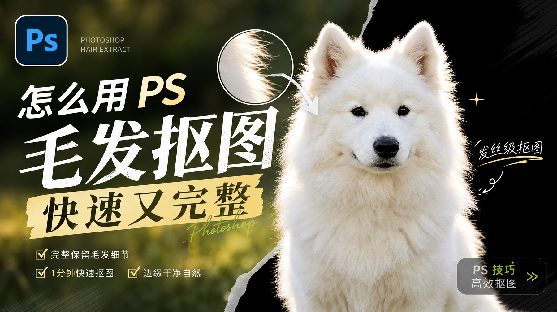 怎么用PS毛发抠图边缘完整？3秒搞定发丝细节。