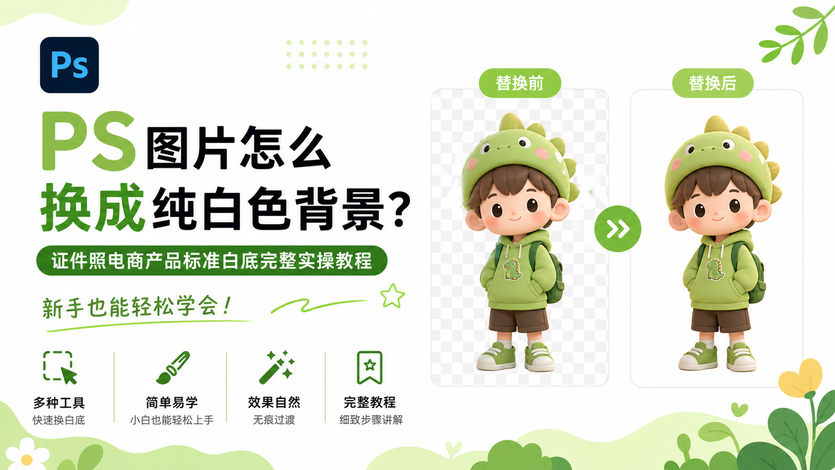 PS图片怎么换成纯白色背景？证件照电商产品标准白底完整实操教程