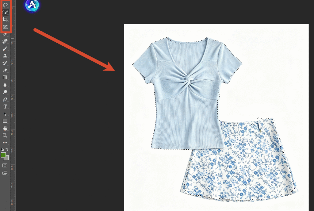 ps内打开选择工具选择衣服主体