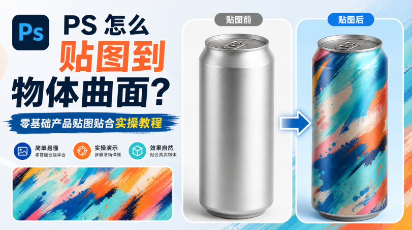 PS 怎么贴图到物体曲面?零基础产品贴图贴合实操教程
