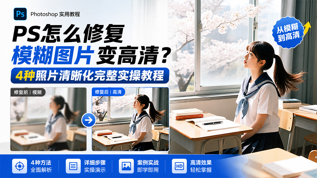 PS怎么修复模糊图片变高清？4种照片清晰化完整实操教程