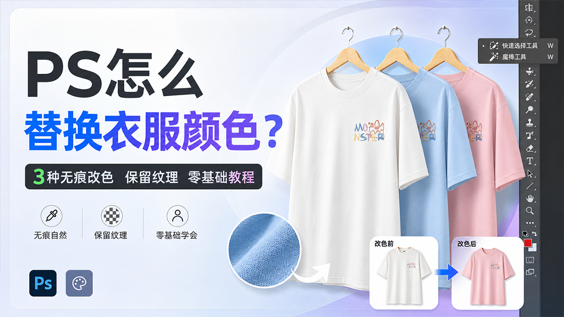 PS怎么替换衣服颜色？3种无痕改色保留纹理零基础教程