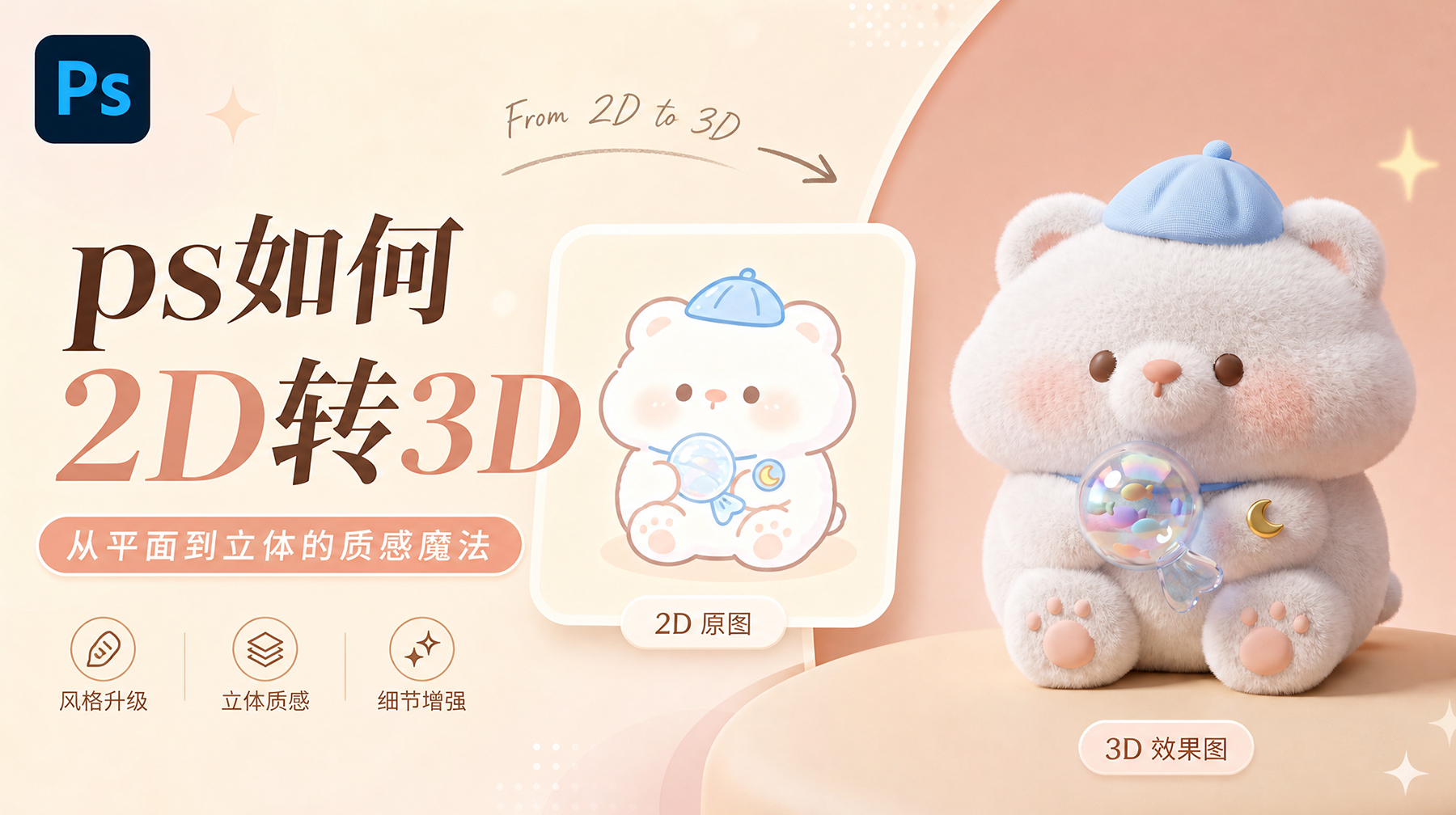 ps如何把2D转3D，2种方法0基础可上手的详细教程