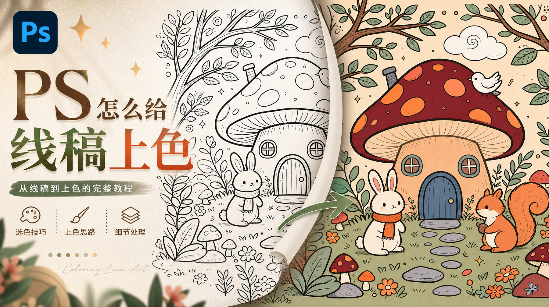 ps怎么给线稿上色？2种ps线稿上色方法对比