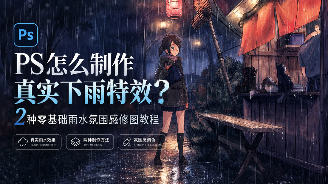 PS怎么制作真实下雨特效？2种零基础雨水氛围感修图教程