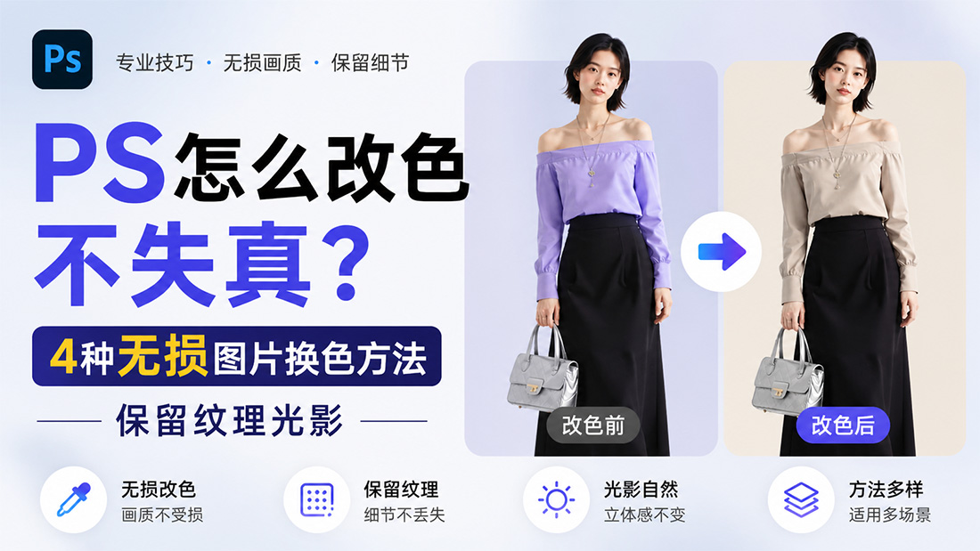 PS怎么改色不失真？4种无损图片换色方法保留纹理光影