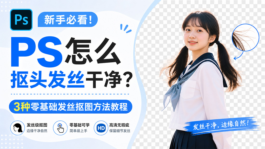 PS怎么抠头发丝干净？3种零基础发丝抠图方法教程
