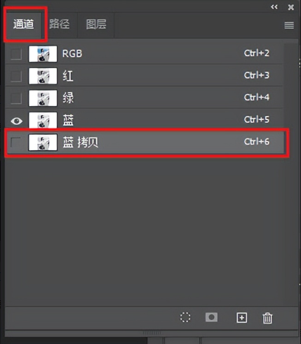 观察红、绿、蓝三个单色通道,
