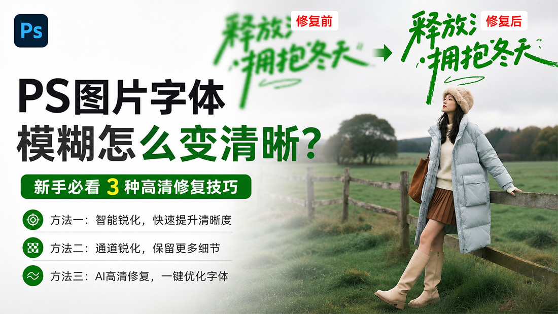 PS图片字体模糊怎么变清晰？新手必看3种高清修复技巧