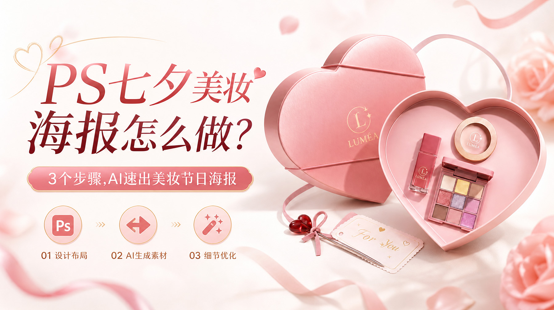 PS七夕美妆海报怎么做？3个步骤，AI速出美妆节日海报