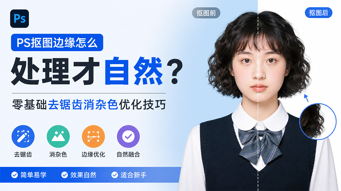 PS抠图边缘怎么处理才自然？零基础去锯齿消杂色优化技巧