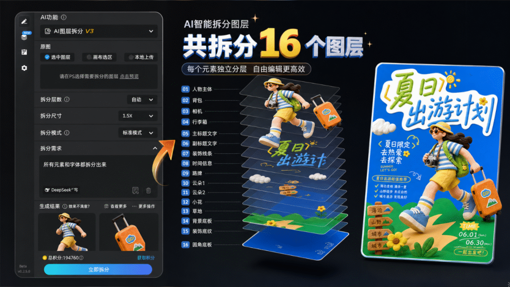 AI一键拆分psd图层