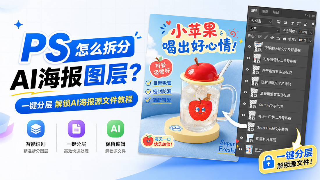 PS怎么拆分AI海报图层？一键分层解锁AI海报源文件教程