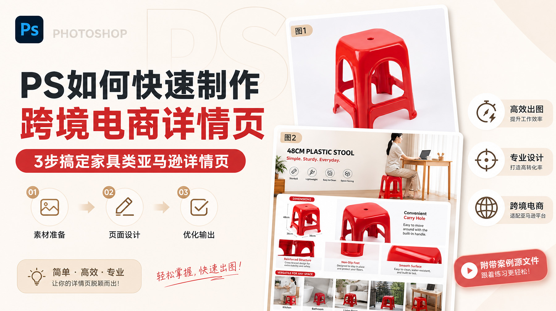 PS如何快速制作跨境电商详情页？3步搞定家具类亚马逊详情页