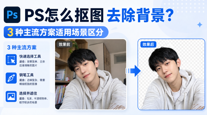 PS怎么抠图去除背景?3种主流方案适用场景区分