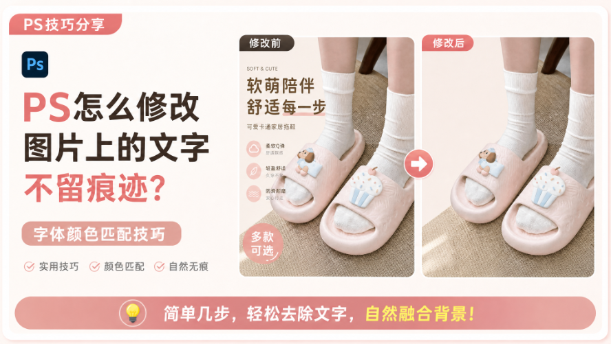 PS怎么修改图片上的文字不留痕迹?字体颜色匹配技巧
