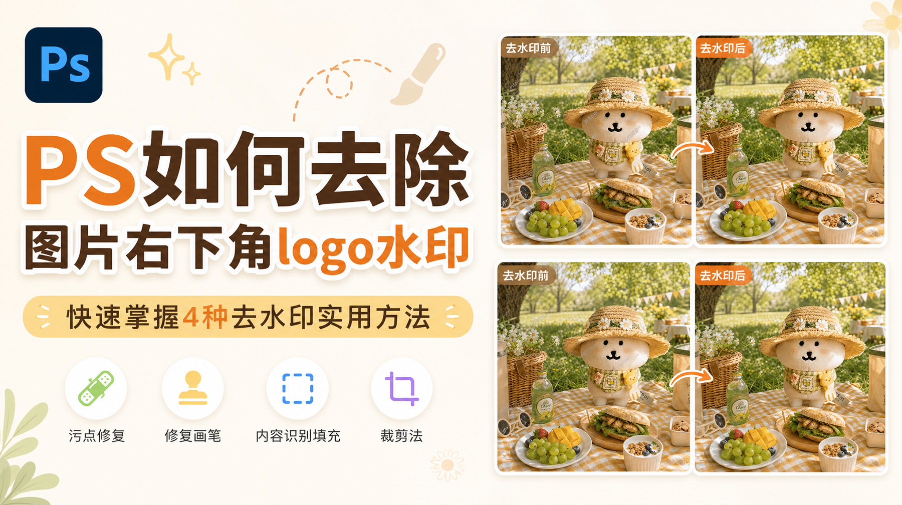 PS如何去除图片右下角logo水印？快速掌握4种去水印实用方法