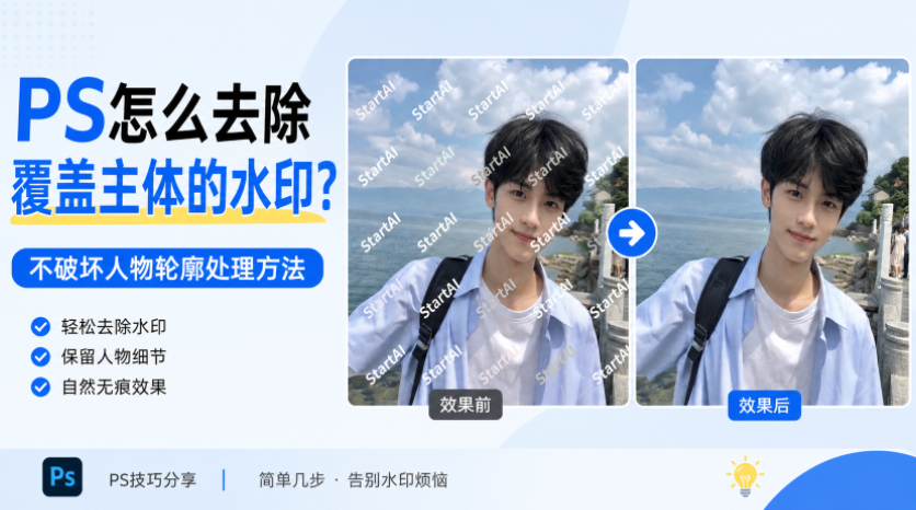 PS怎么去除覆盖主体的水印?不破坏人物轮廓处理方法
