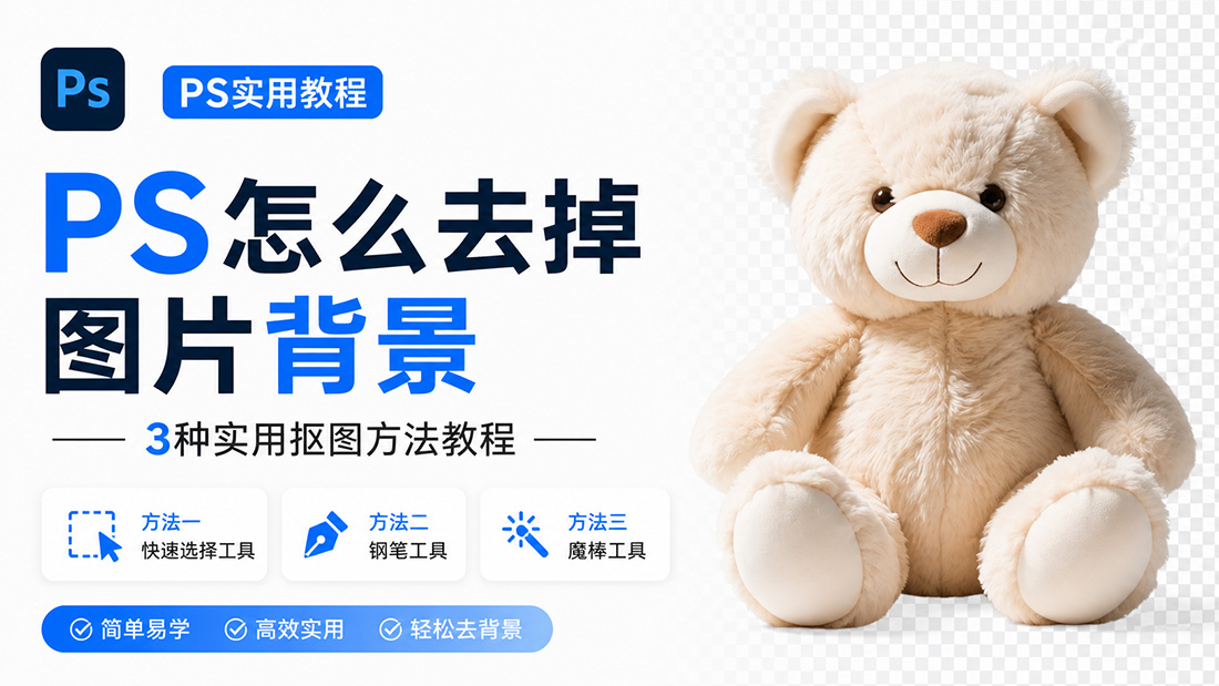 PS怎么去掉图片背景做成透明背景?3种实用抠图方法教程
