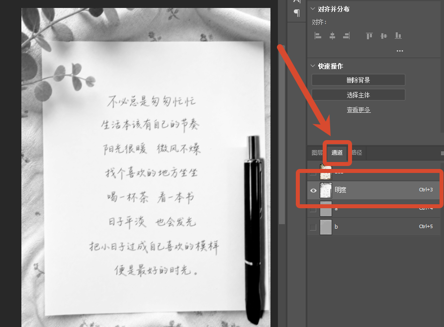 选中「明度」通道